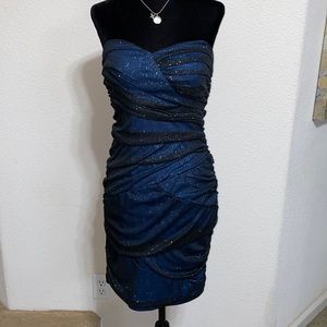City Triangles- Navy Mini Dress With Sheer Black Mesh With Sparkles Size L
